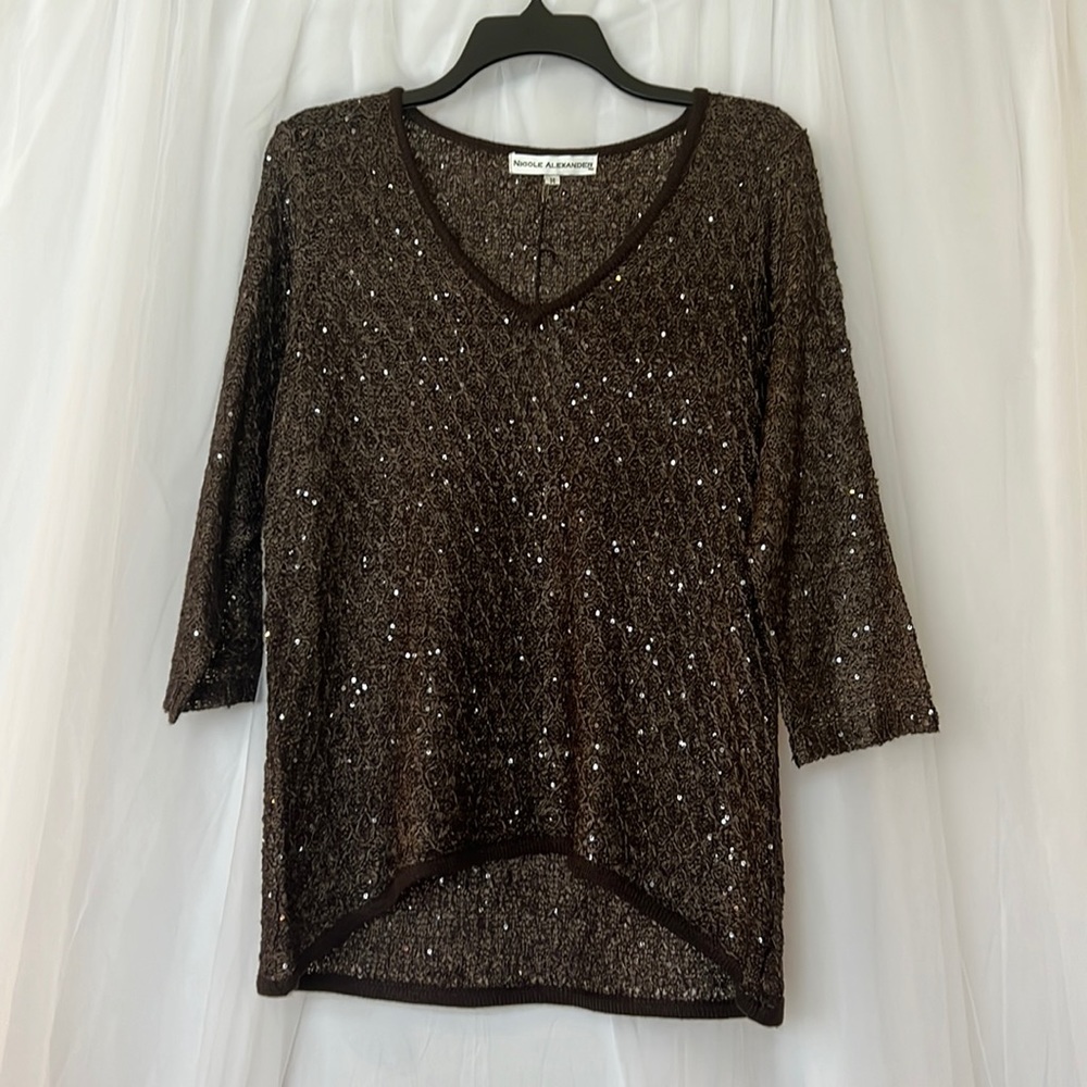 ⭐️NEW WITH TAGS⭐️ NICOLE ALEXANDER | BROWN SEQUIN TOP | Size M